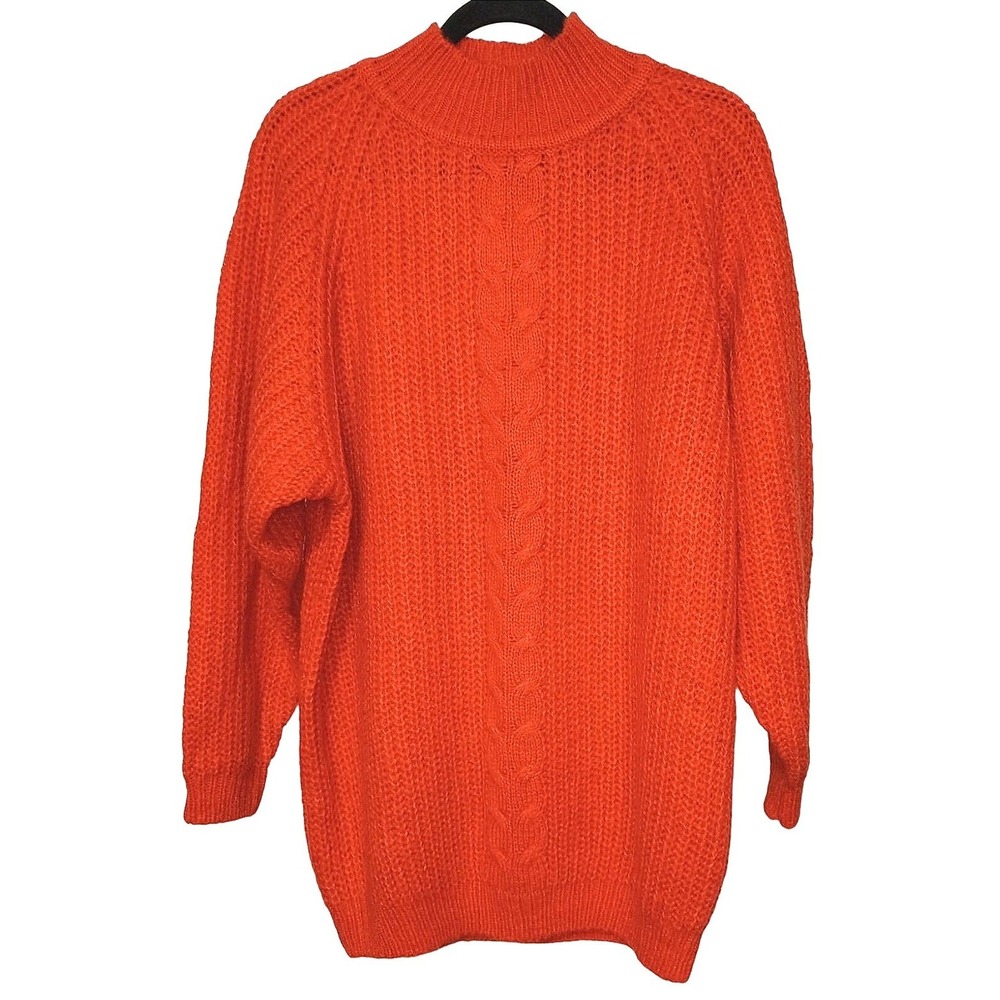 Sostanza Sweater Women‎ Medium Orange Vintage Mock Neck Cable Knit Raglan Sleeve
